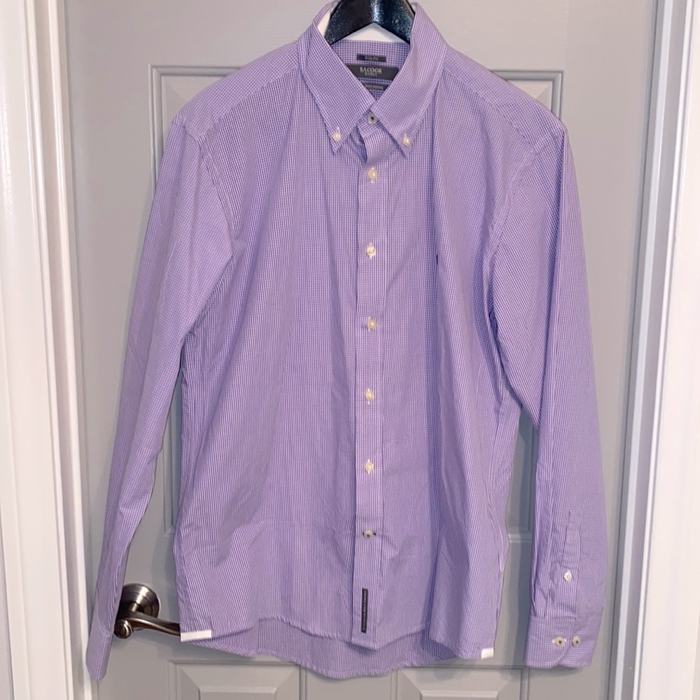 SACOOR BROTHERS Slim Fit Purple & White Checkered Button Down Shirt SZ L